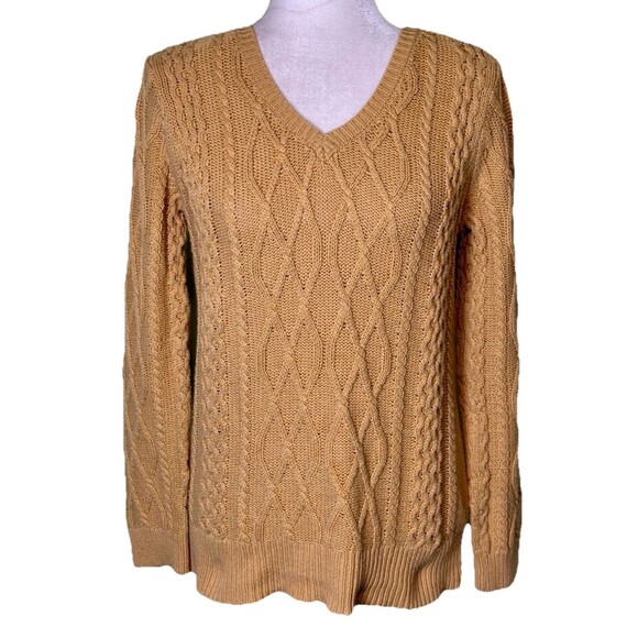 Preswick Moore Mustard Yellow Cable Knit Sweater Fisherman Preppy Old Money PM - Picture 1 of 8